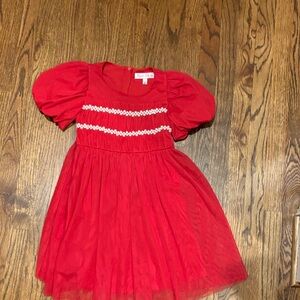 Poppies & Roses Red Puff Sleeve tulle girls Dress